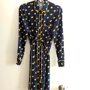 Boden polka dot navy blue shirt dress 8R